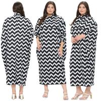 Polyester long style & Plus Size One-piece Dress & loose printed geometric black PC