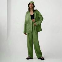 Polyester & Cotton High Waist Women Casual Set & two piece & loose Long Trousers & coat patchwork Solid Set