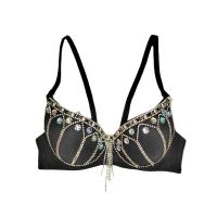Polyester Camisole backless & breathable & with rhinestone black PC