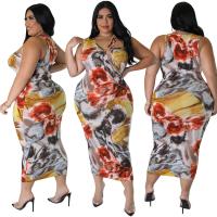 Polyester Plus Size Sexy Package Hip Dresses mid-long style & deep V printed animal prints red PC