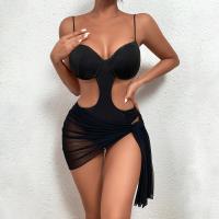 Polyester Tankinis Set & two piece patchwork Solid black Set