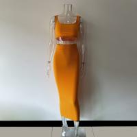 Spandex Tweedelige jurk set Lappendeken Solide Oranje Instellen