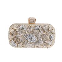 Zinc Alloy hard-surface Clutch Bag attached with hanging strap & with rhinestone flower shape PC