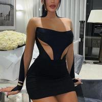Polyester Slim Sexy Package Hip Dresses see through look black PC