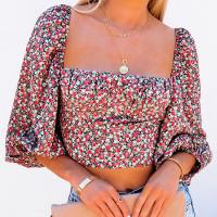 Viscose Slim & Crop Top Women Long Sleeve Blouses backless printed shivering multi-colored PC