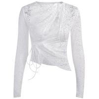 Polyester Waist-controlled & Slim & High Waist Women Long Sleeve Blouses see through look & hollow patchwork Solid PC
