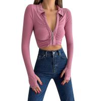 Cotton Waist-controlled & Slim & Crop Top Women Long Sleeve Blouses knitted Solid PC