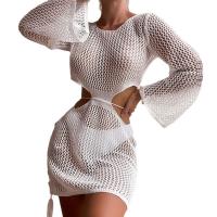 Polyester Swimming Cover Ups & sun protection & hollow knitted Solid white PC