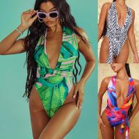 Polyester One-piece Swimsuit backless & skinny style printed PC