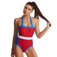 Polyamide One-piece Swimsuit flexible & backless & skinny style patchwork Solid PC