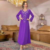 Polyester long style Middle Eastern Islamic Muslim Dress deep V & loose & with rhinestone Solid PC