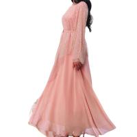 Sequin & Polyester long style Middle Eastern Islamic Muslim Dress & loose patchwork Solid pink PC