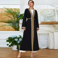 Polyester long style Middle Eastern Islamic Muslim Dress & loose embroidered Solid black PC