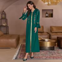 Polyester long style & front slit Middle Eastern Islamic Muslim Dress & loose & with rhinestone Solid PC