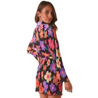 Polyester Waist-controlled & Slim & High Waist One-piece Dress printed floral multi-colored PC