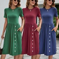 Viscose Fiber & Spandex Pleated One-piece Dress & with pocket Solid PC