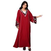 Polyester Middle Eastern Islamic Muslim Dress large hem design & deep V & loose red PC