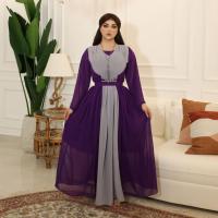 Polyester Middle Eastern Islamic Muslim Dress large hem design & with belt patchwork purple PC