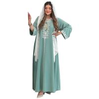 Polyester with silk scarf & long style Middle Eastern Islamic Muslim Dress & loose embroidered light blue PC