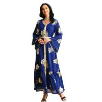 Polyester long style Middle Eastern Islamic Muslim Dress deep V & with belt gold foil print PC