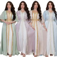 Polyester long style Middle Eastern Islamic Muslim Dress & with belt & three piece iron-on Set