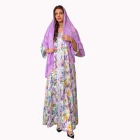 Polyester with silk scarf & long style Middle Eastern Islamic Muslim Dress & loose printed floral light purple PC