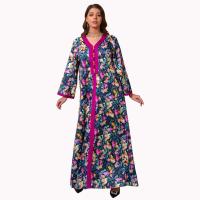 Polyester with silk scarf & long style Middle Eastern Islamic Muslim Dress deep V & loose printed shivering purple PC