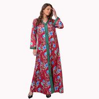 Polyester with silk scarf Middle Eastern Islamic Muslim Dress deep V & loose printed shivering red PC