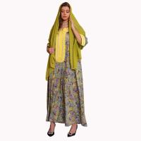 Polyester with silk scarf & long style Middle Eastern Islamic Muslim Dress & loose yellow PC