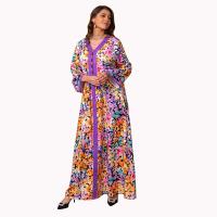 Polyester with silk scarf & lace Middle Eastern Islamic Muslim Dress deep V & loose printed shivering PC