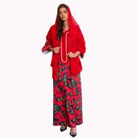 Polyester with silk scarf & long style Middle Eastern Islamic Muslim Dress deep V & loose iron-on floral PC