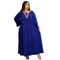 Polyester long style Middle Eastern Islamic Muslim Dress & loose iron-on Solid blue PC