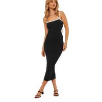 Rayon & Spandex Sheath One-piece Dress mid-long style & backless & hollow Solid PC