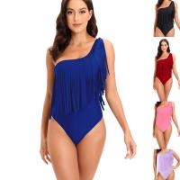 Polyamide & Nylon Tassels One-piece Swimsuit flexible & backless & One Shoulder Solid PC