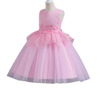 Polyester Princess Girl One-piece Dress plaid PC