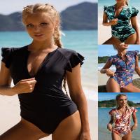 Polyester scallop One-piece Swimsuit flexible & skinny style printed shivering PC