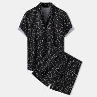 Polyester Plus Size Men Casual Set & loose short & short sleeve shirt printed Set