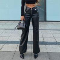PU Leather High Waist Women Long Trousers Solid PC