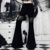 Polyester bell-bottom & High Waist Women Long Trousers patchwork black PC