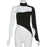 Milk Fiber Slim & Crop Top Women Long Sleeve T-shirt & One Shoulder patchwork Solid PC