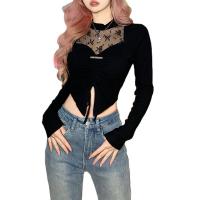Polyester Slim & Crop Top Women Long Sleeve T-shirt patchwork Solid PC