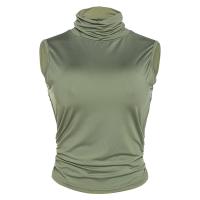Milk Fiber Slim & Crop Top Women Sleeveless T-shirt patchwork Solid green PC