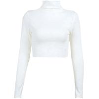 Knitted Slim & Crop Top Women Long Sleeve T-shirt patchwork Solid white PC