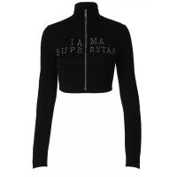 Cotton Slim & Crop Top Women Long Sleeve Blouses iron-on patchwork black PC