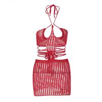 Acrylic Slim & Crop Top Sexy Package Hip Dresses backless & off shoulder & hollow patchwork Solid PC