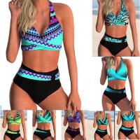 Polyester High Waist Tankinis Set flexible & backless & two piece printed shivering Set