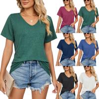 Rayon Women Short Sleeve T-Shirts & loose patchwork Solid PC