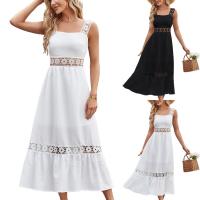 Polyester lace & long style & High Waist One-piece Dress & hollow patchwork Solid white and black PC