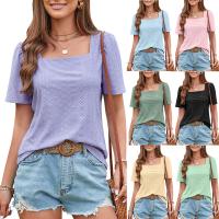 Spandex & Polyester Women Short Sleeve T-Shirts & loose & hollow patchwork Solid PC