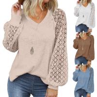 Polyester & Cotton Women Long Sleeve T-shirt & loose patchwork Solid PC